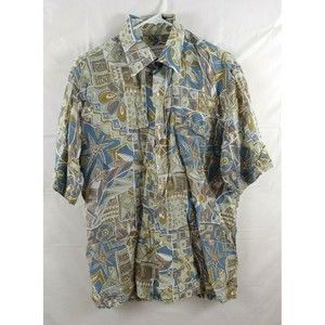 Maus Hoffman Mens Silk Shirt Medium Short Sleeve Button Front Multicolor Print